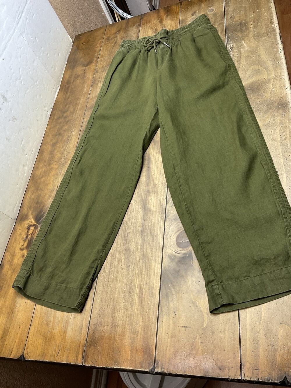 Quince 100% European Linen Pants Martini Olive Womens Size Medium Coastal